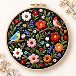 Titmouse and colourful wildflowers embroidery kit