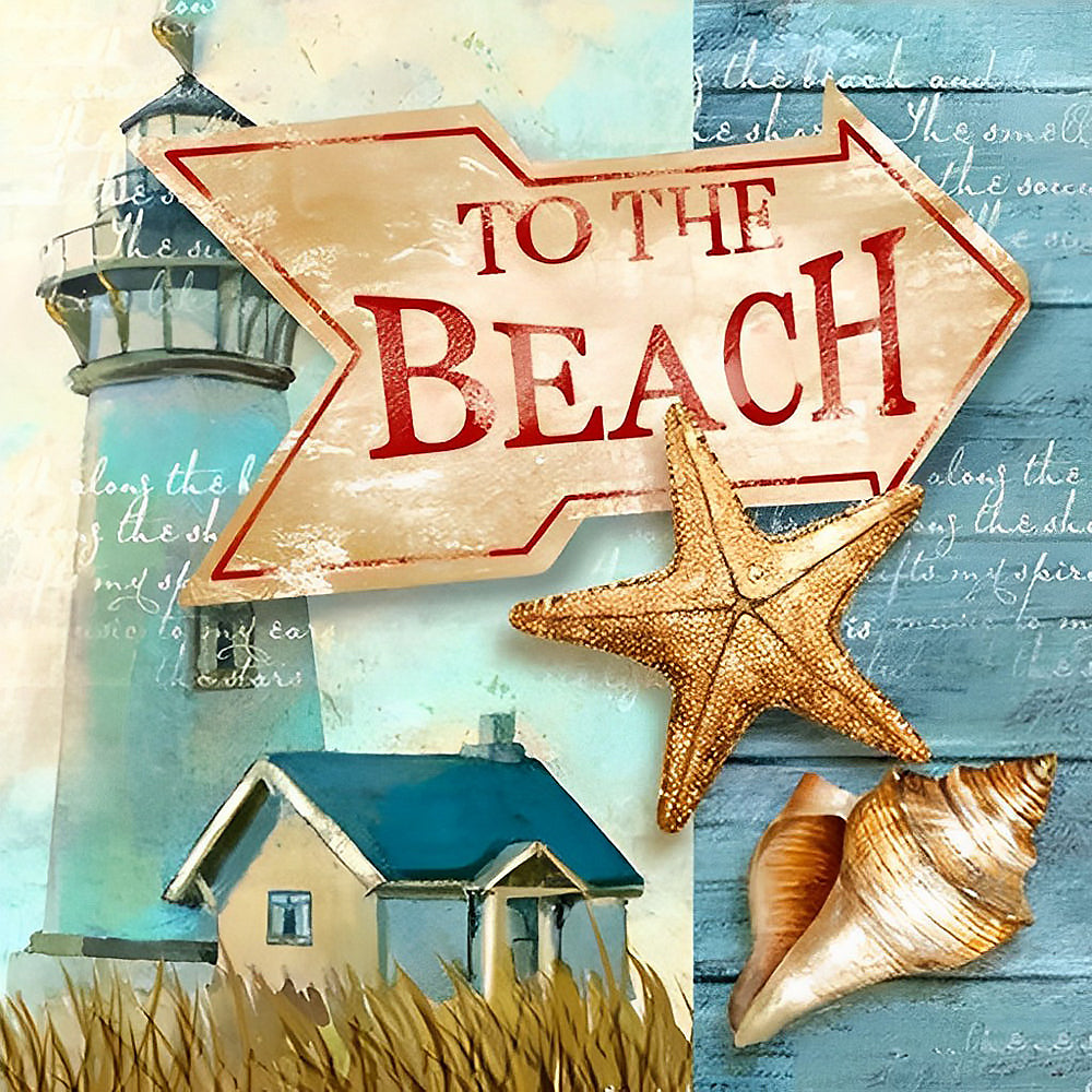 "To the beach" coastal sign cross stitch kit for beginners