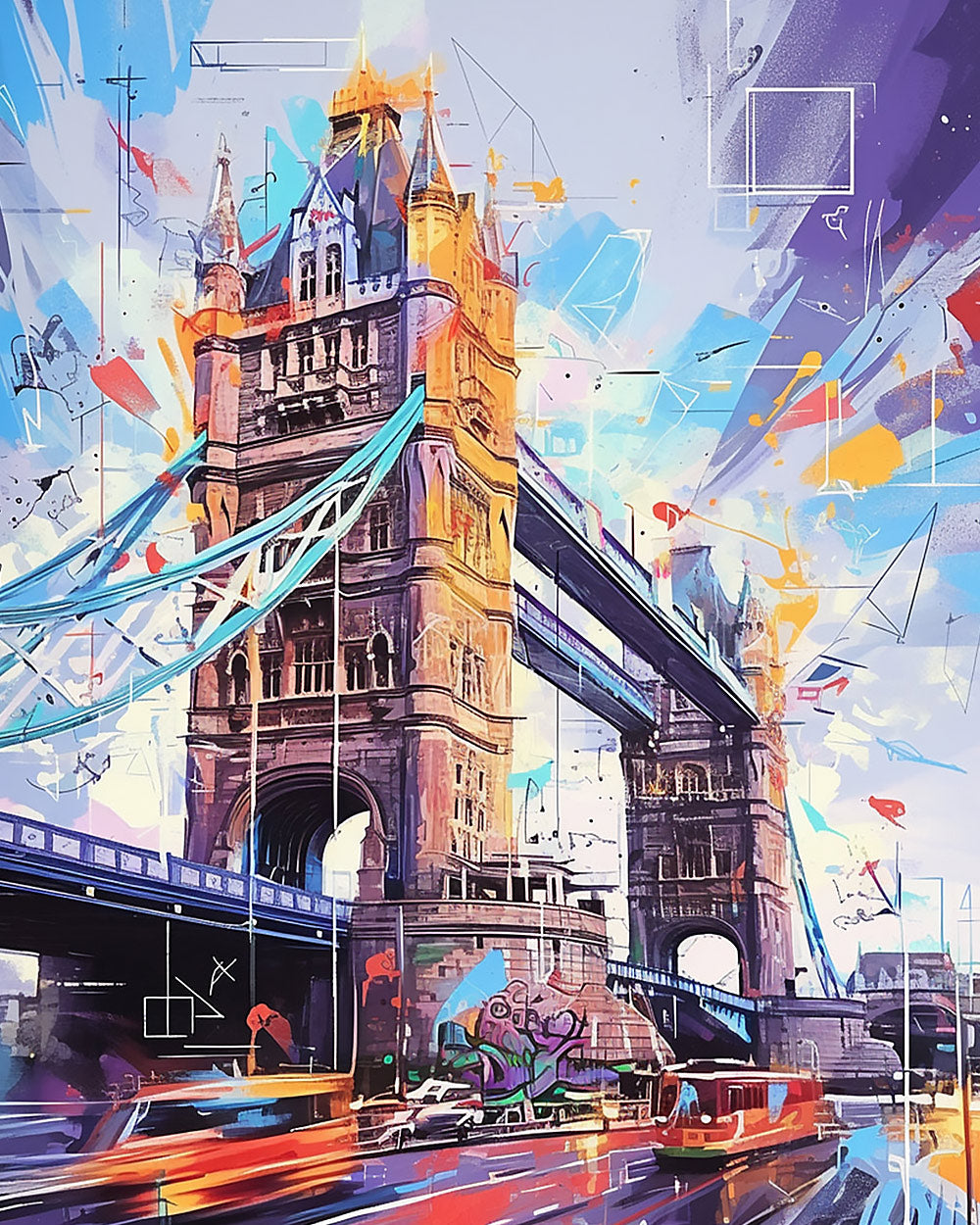 Tower bridge in abstract colours cross stitch kit for beginners
