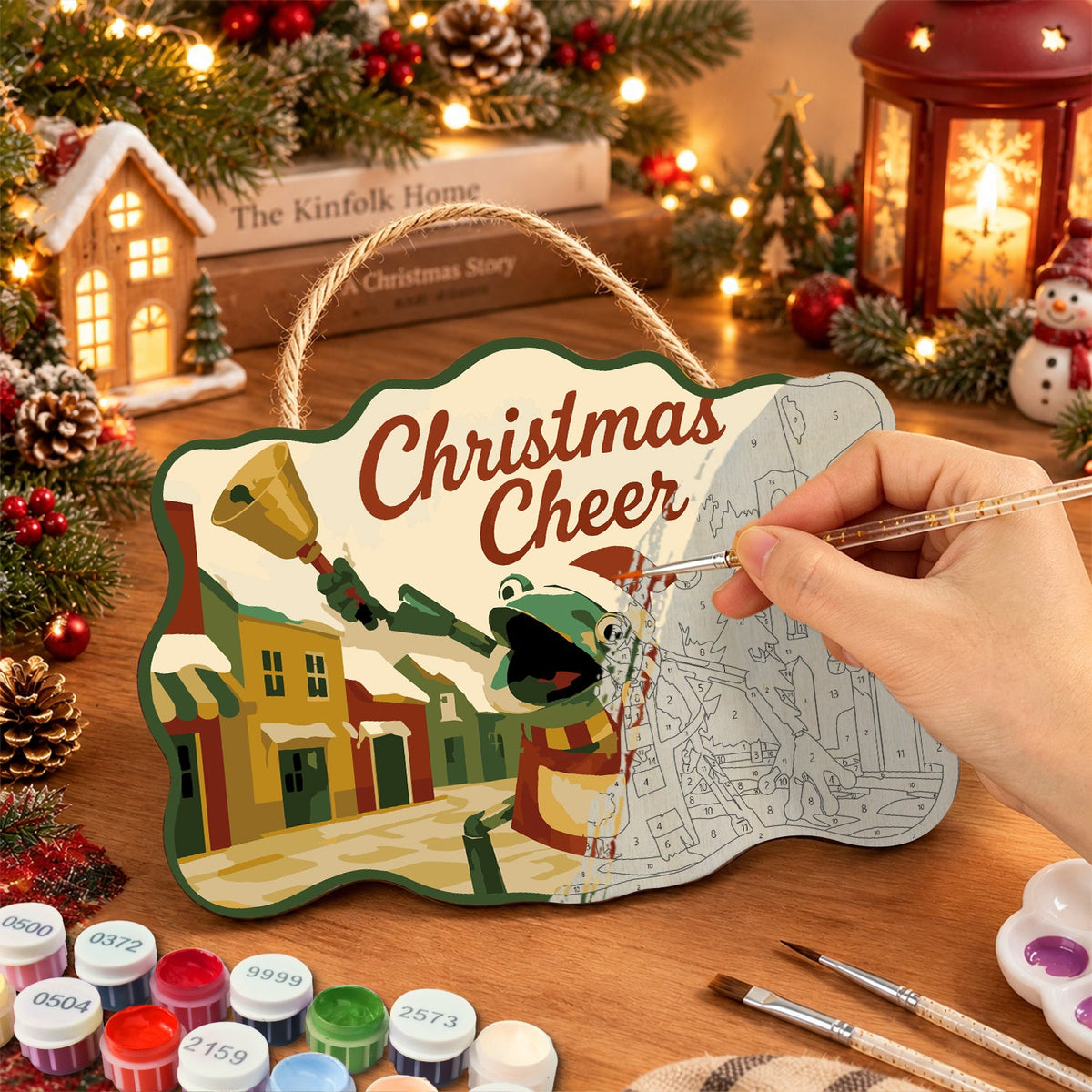 Town bell celebration paint by numbers door hanger painting process