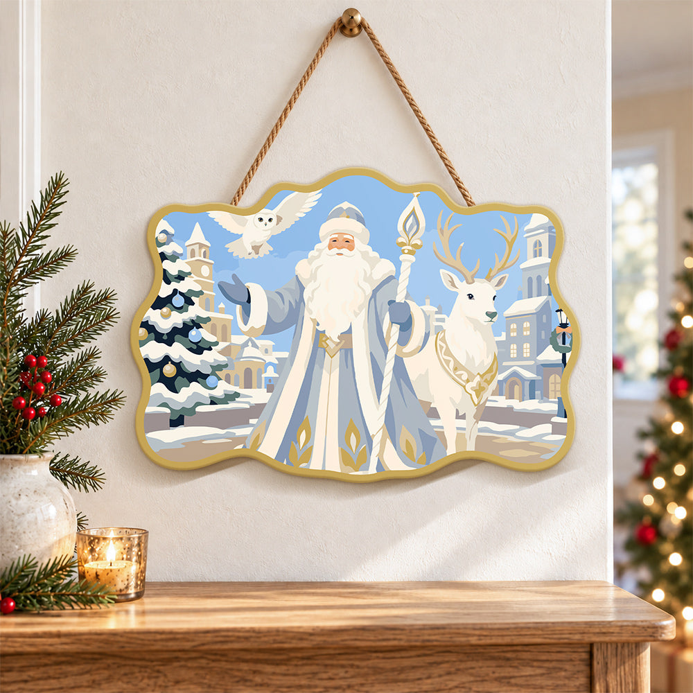 Town santa celebration paint by numbers door hanger as indoor wall decor
