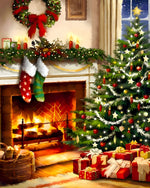 Traditional christmas tree and fireplace cross stitch kit for beginners