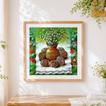Finished traditional easter eggs cross stitch artwork displayed