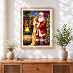 Finished traditional father christmas checking his list cross stitch artwork displayed