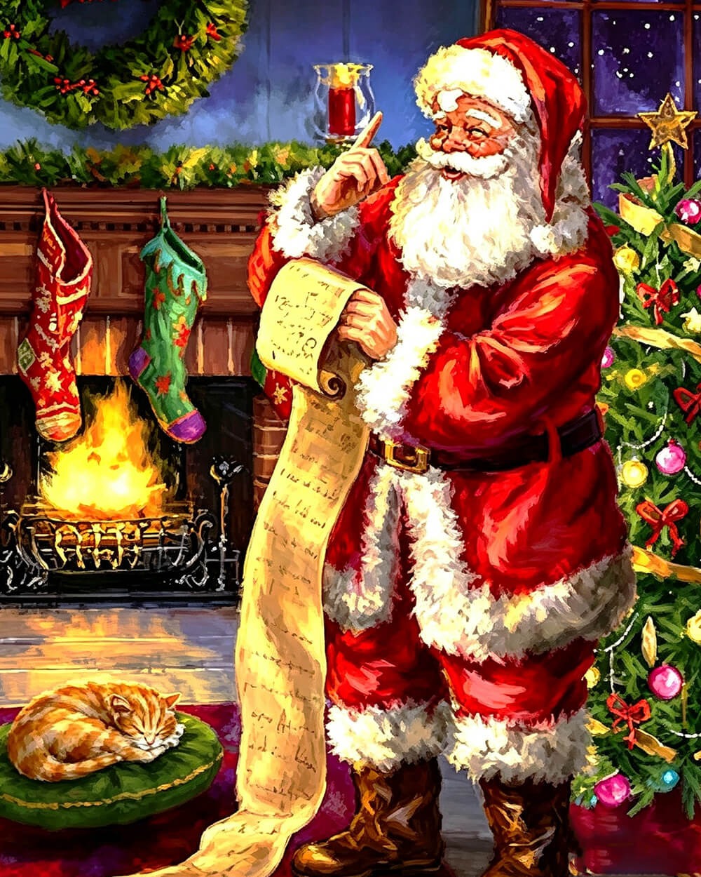 Traditional father christmas checking his list cross stitch kit for beginners