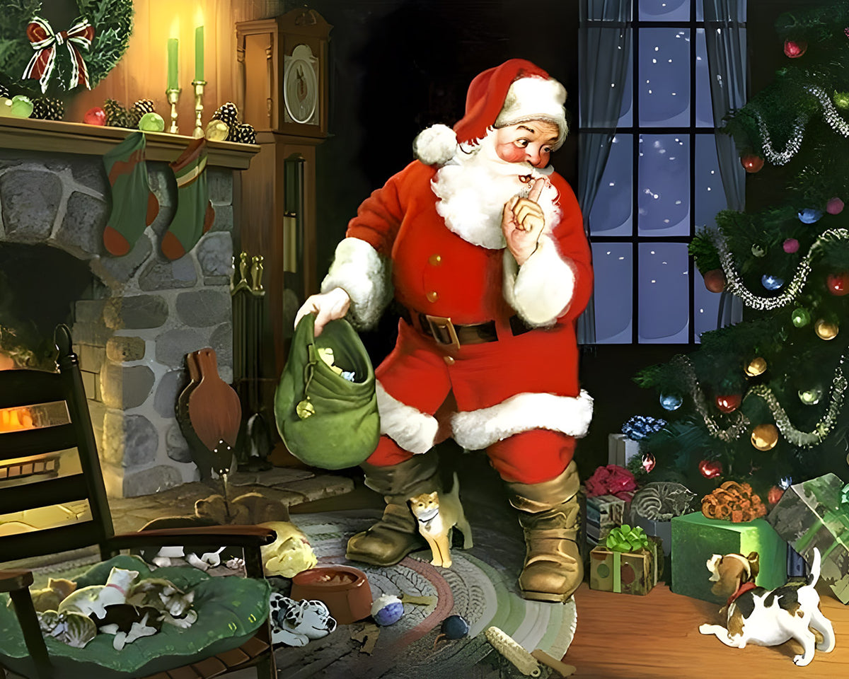 Traditional father christmas delivering presents cross stitch kit for beginners