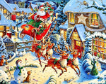Traditional father christmas sleigh ride over snowy village cross stitch kit for beginners