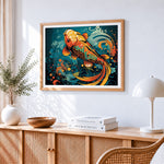 Traditional koi fish paint by numbers artwork displayed on wall as home decor