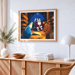 Traditional nativity scene with father christmas paint by numbers artwork displayed on wall as home decor
