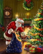 Traditional santa delivering presents by the fireplace cross stitch kit for beginners