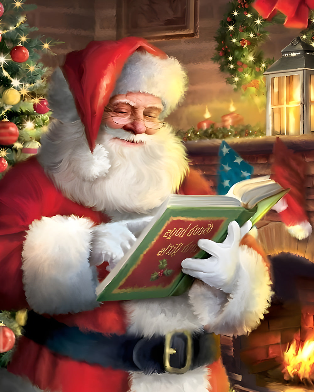Traditional santa reading good list cross stitch kit for beginners