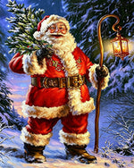 Traditional santa with lantern cross stitch kit for beginners