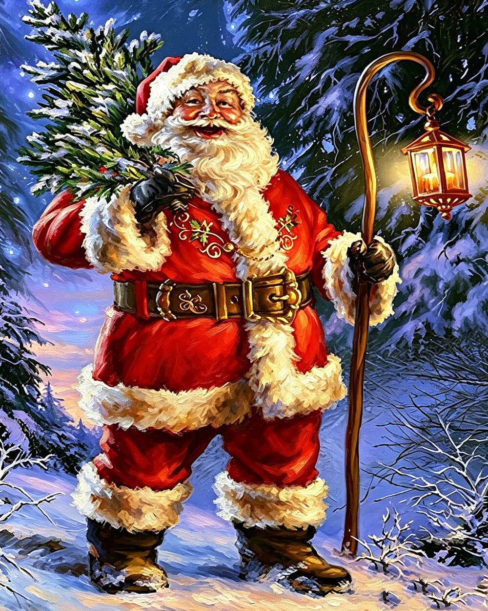 Traditional santa with lantern cross stitch kit for beginners