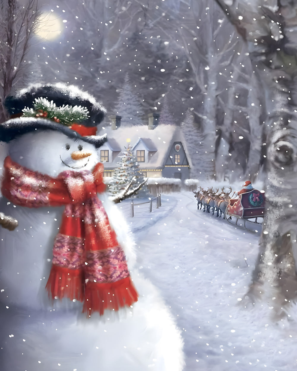 Traditional snowman and santa's sleigh cross stitch kit for beginners