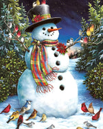 Traditional snowman and winter birds cross stitch kit for beginners