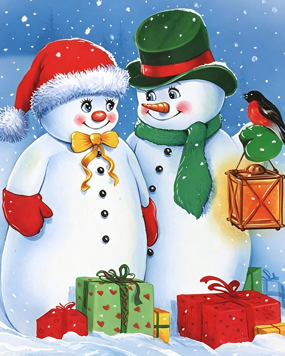 Traditional snowmen with gifts cross stitch kit for beginners