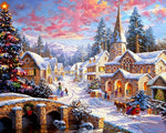 Traditional snowy village and church cross stitch kit for beginners