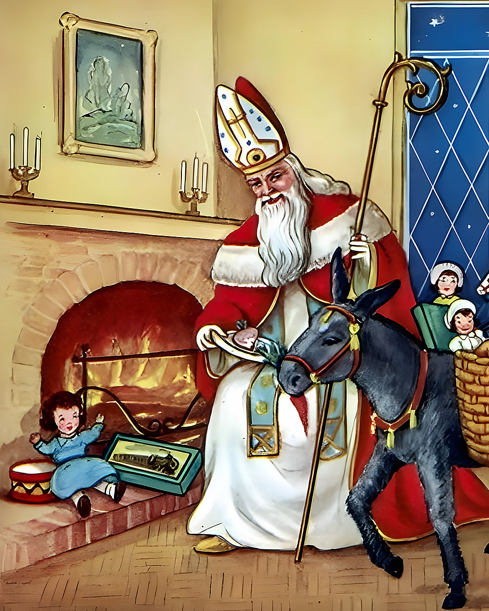 Traditional st nicholas with donkey paint by numbers kit for beginners
