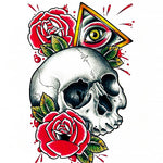Traditional tattoo style skull with roses cross stitch kit for beginners
