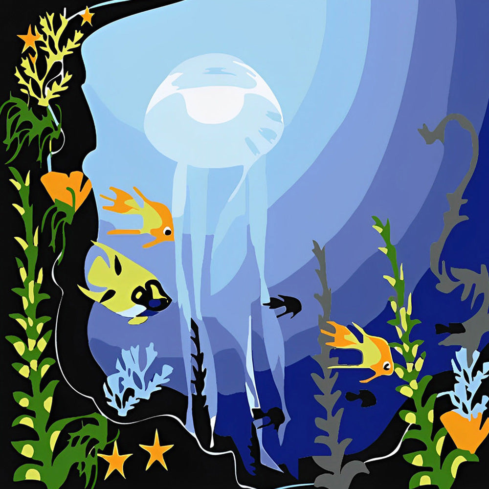 Transparent jellyfish and tropical fish cross stitch kit for beginners