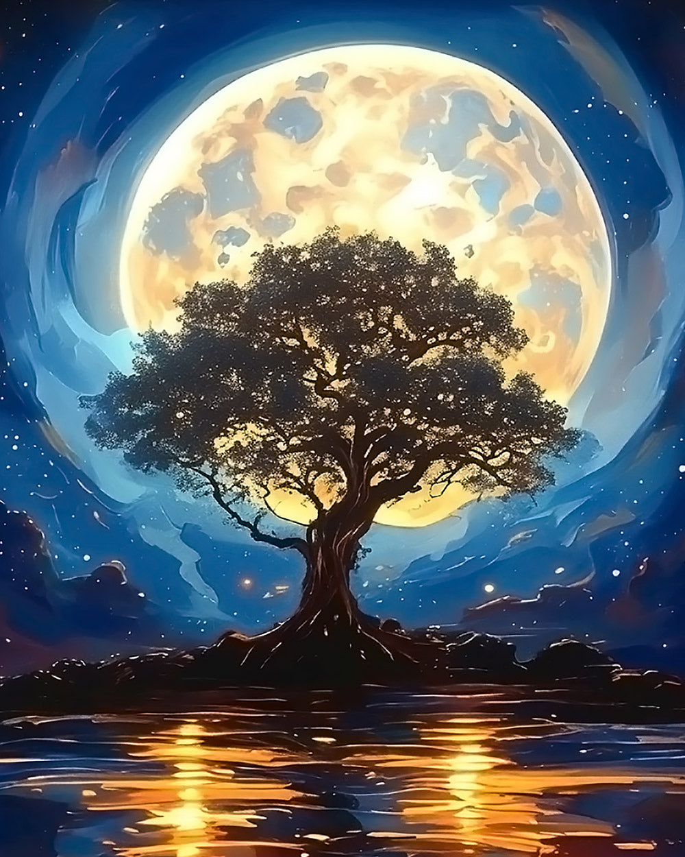 Tree of life under a full moon paint by numbers kit for beginners