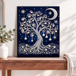 Finished tree of life with crescent moon pearl diamond painting artwork displayed as home decor