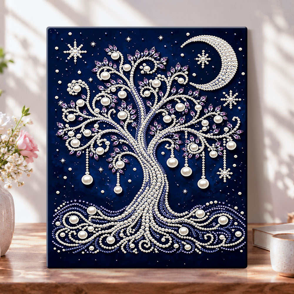 Tree of life with crescent moon pearl diamond painting kit for beginners