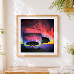 Finished tree sunset in a wine glass paint by numbers artwork displayed as home decor