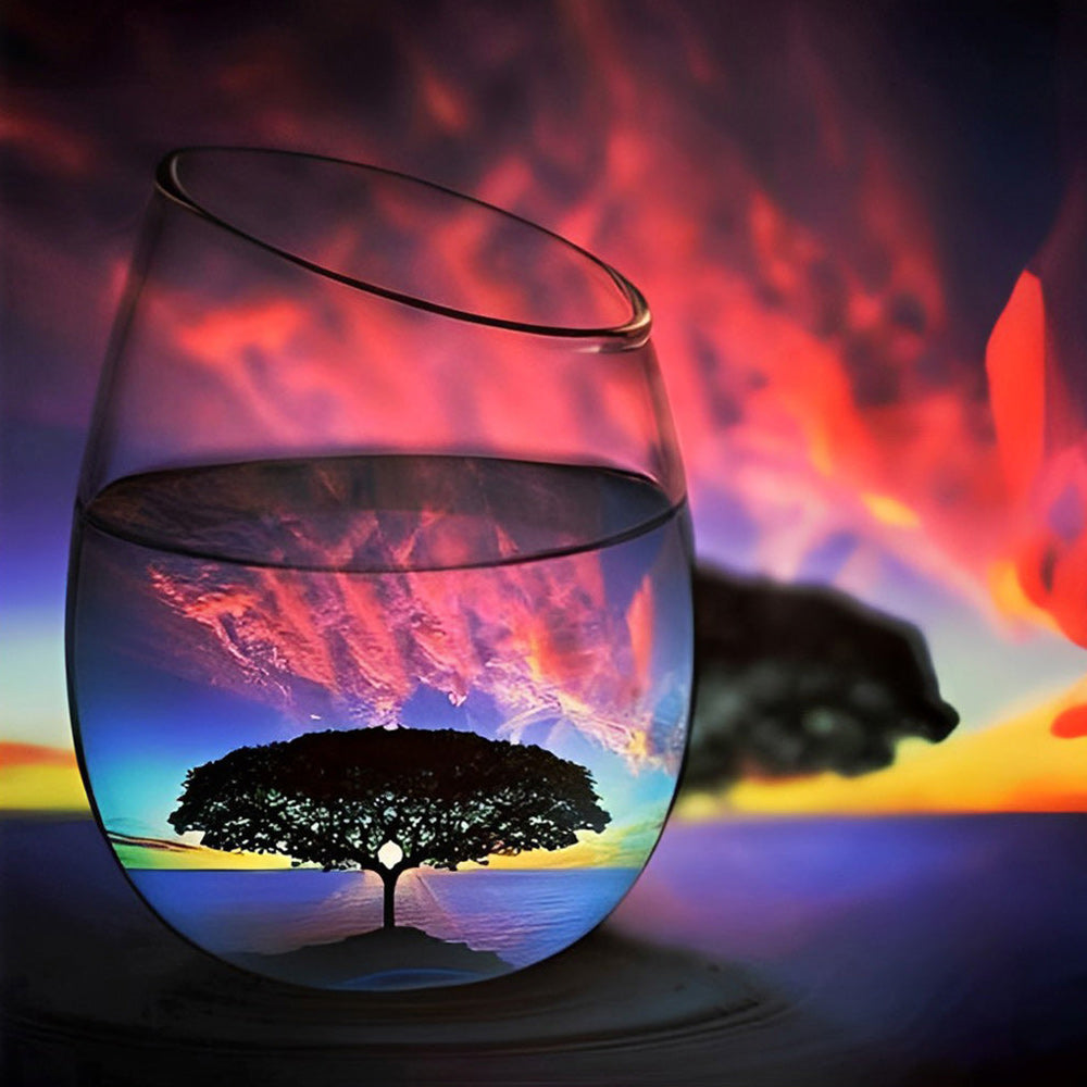 Tree sunset in a wine glass paint by numbers kit for beginners