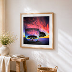 Tree sunset in a wine glass paint by numbers artwork displayed on wall as home decor