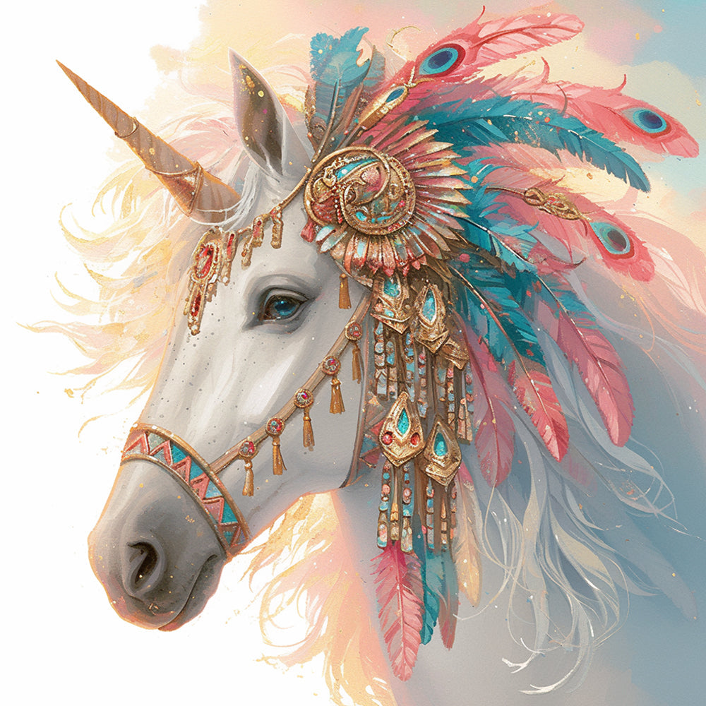 Tribal feather unicorn cross stitch kit for beginners