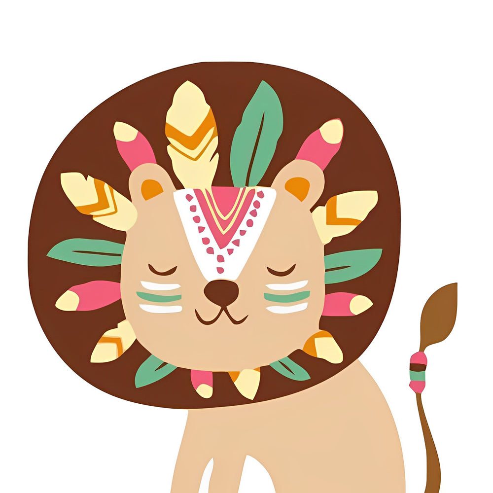 Tribal lion with feathers cross stitch kit for beginners