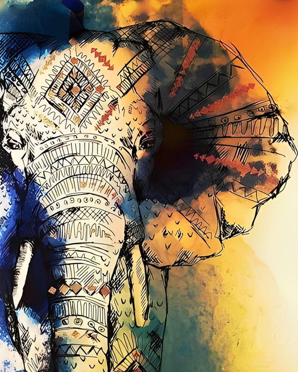 Tribal painted elephant cross stitch kit for beginners