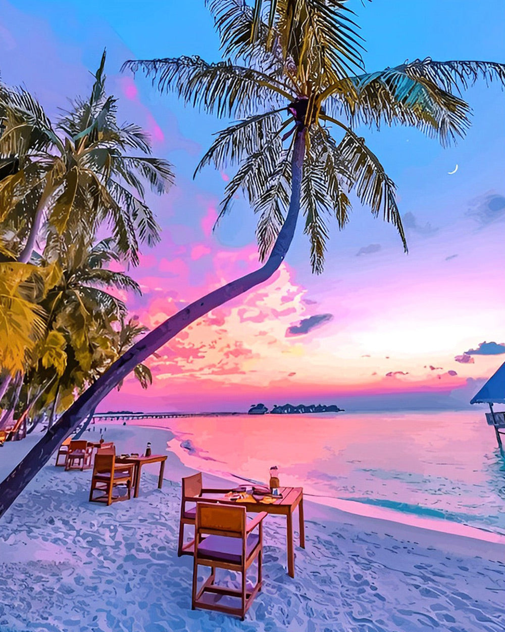 Tropical beach dining cross stitch kit for beginners