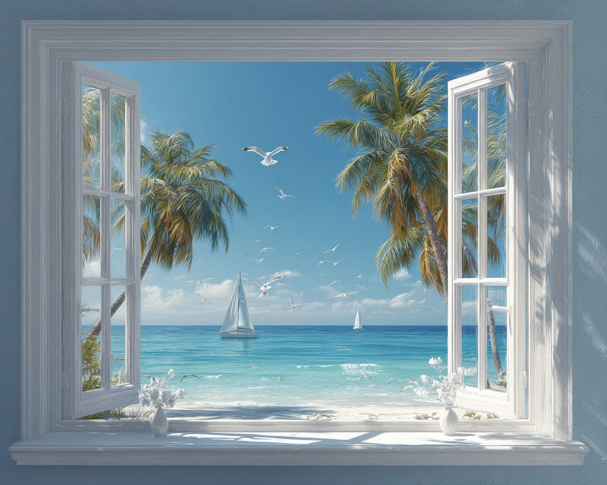 Tropical beach window paint by numbers kit for beginners