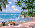 Tropical beach with palm trees paint by numbers kit for beginners
