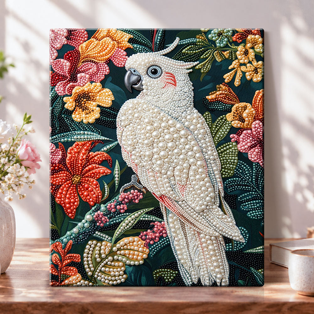 Tropical cockatoo glow pearl diamond painting kit for beginners