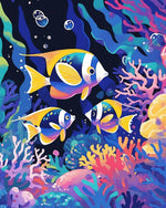 Tropical fish in a coral reef cross stitch kit for beginners
