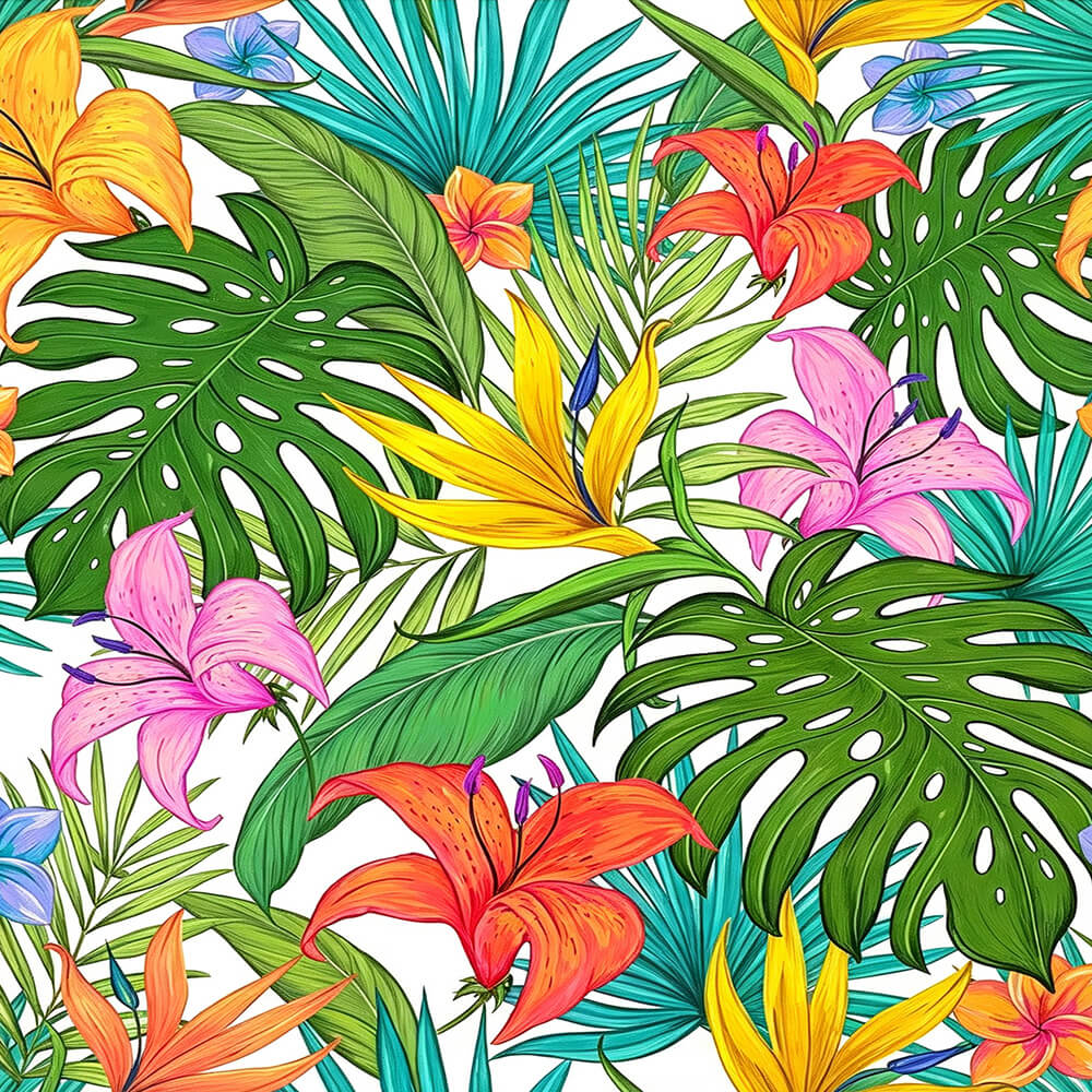 Tropical flowers and monstera pattern cross stitch kit for beginners