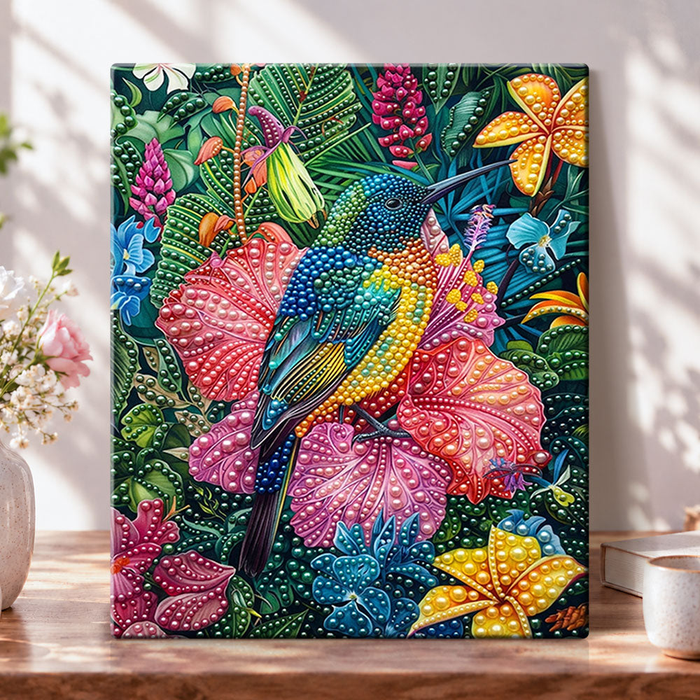 Tropical hummingbird glow pearl diamond painting kit for beginners
