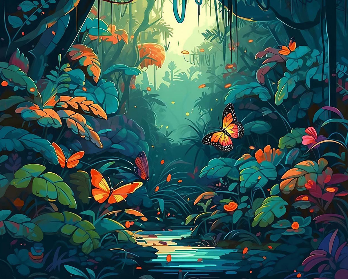 Tropical jungle butterflies paint by numbers kit for beginners