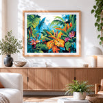 Finished tropical jungle foliage paint by numbers artwork displayed as home decor