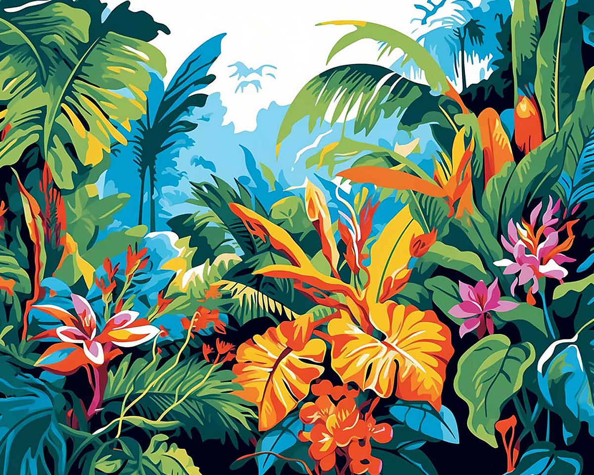 Tropical jungle foliage paint by numbers kit for beginners