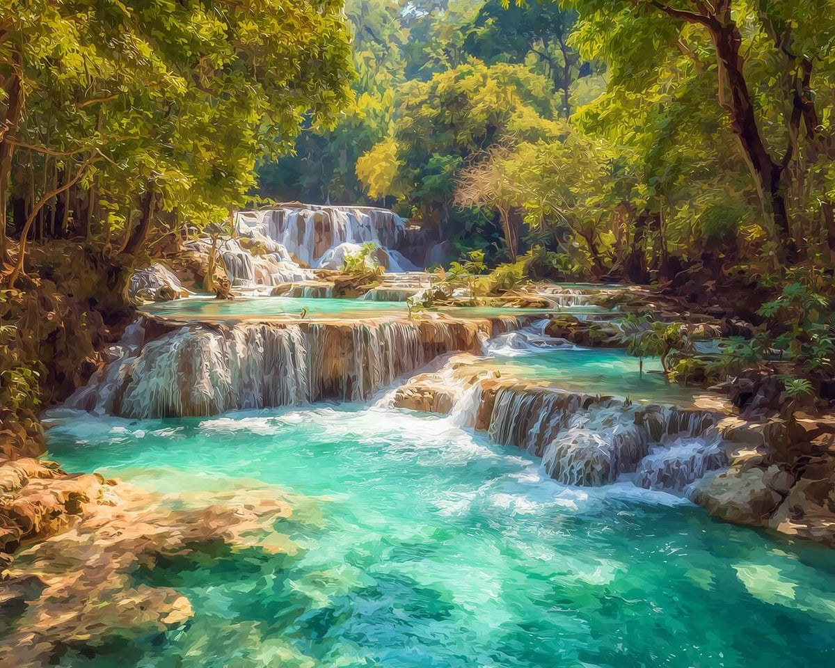 Tropical jungle waterfalls cross stitch kit for beginners