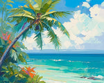 Tropical palm and turquoise sea paint by numbers kit for beginners