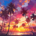 Tropical palm trees at sunset cross stitch kit for beginners