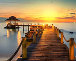 Tropical sunset pier and gazebo cross stitch kit for beginners