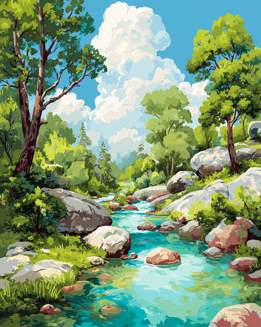 Turquoise mountain stream and rocks cross stitch kit for beginners