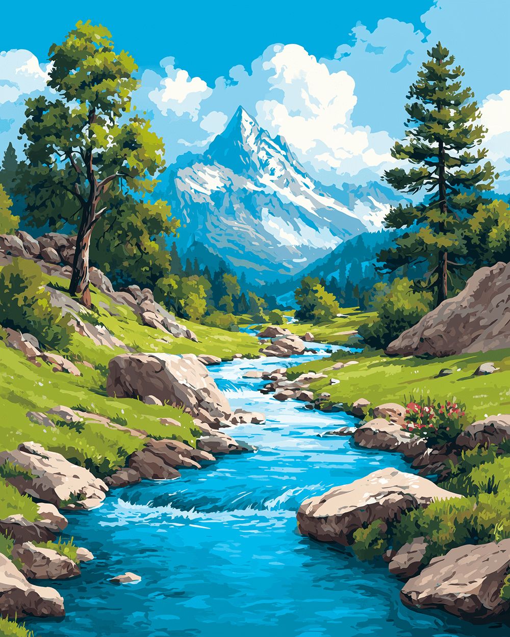 Turquoise mountain stream cross stitch kit for beginners