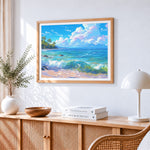 Turquoise ocean waves paint by numbers artwork displayed on wall as home decor